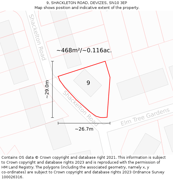 9, SHACKLETON ROAD, DEVIZES, SN10 3EP: Plot and title map