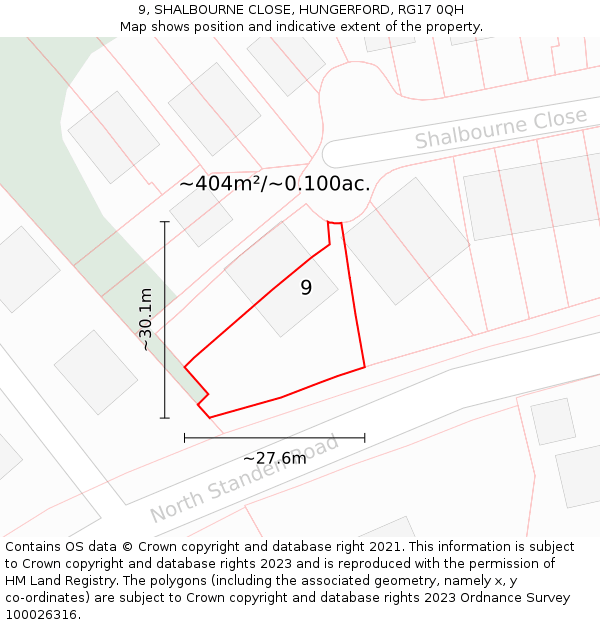 9, SHALBOURNE CLOSE, HUNGERFORD, RG17 0QH: Plot and title map