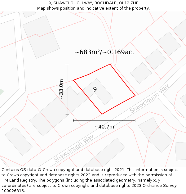 9, SHAWCLOUGH WAY, ROCHDALE, OL12 7HF: Plot and title map
