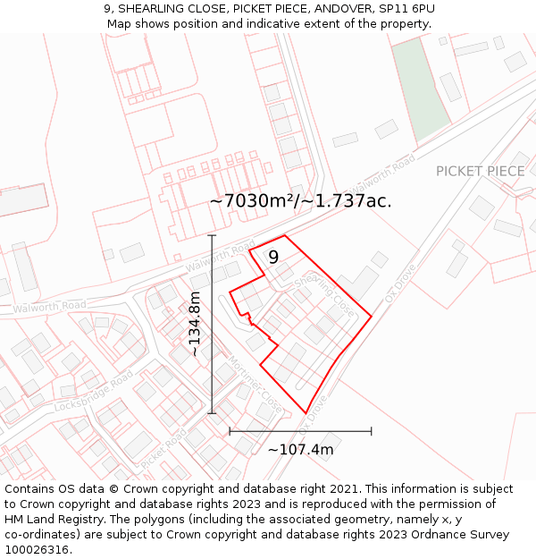 9, SHEARLING CLOSE, PICKET PIECE, ANDOVER, SP11 6PU: Plot and title map