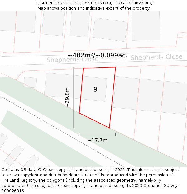 9, SHEPHERDS CLOSE, EAST RUNTON, CROMER, NR27 9PQ: Plot and title map