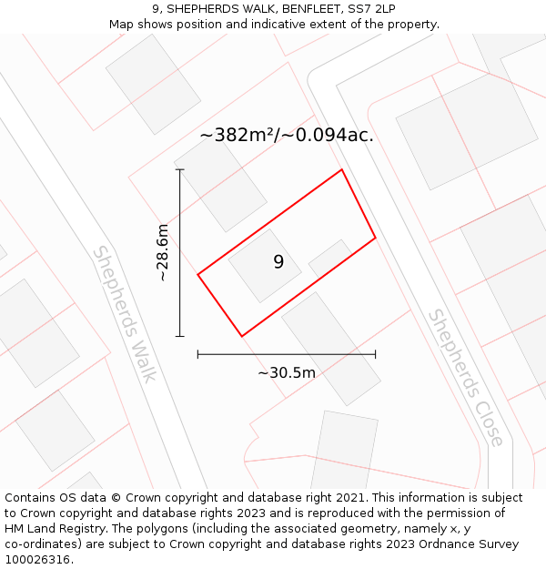 9, SHEPHERDS WALK, BENFLEET, SS7 2LP: Plot and title map