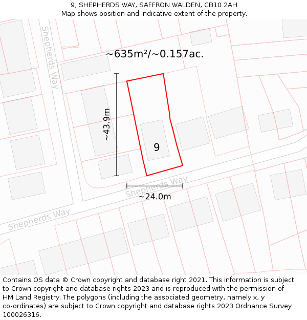 9, SHEPHERDS WAY, SAFFRON WALDEN, CB10 2AH: Plot and title map