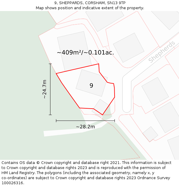 9, SHEPPARDS, CORSHAM, SN13 9TP: Plot and title map