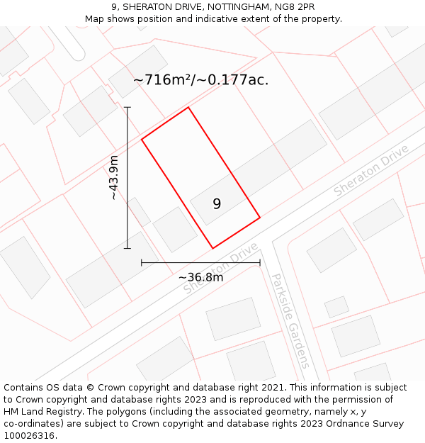 9, SHERATON DRIVE, NOTTINGHAM, NG8 2PR: Plot and title map