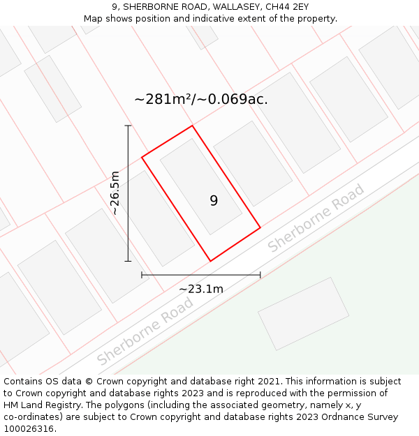 9, SHERBORNE ROAD, WALLASEY, CH44 2EY: Plot and title map