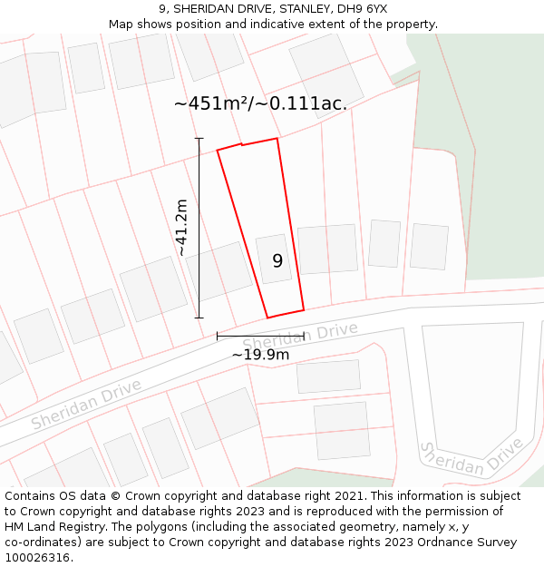 9, SHERIDAN DRIVE, STANLEY, DH9 6YX: Plot and title map