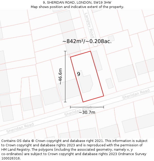 9, SHERIDAN ROAD, LONDON, SW19 3HW: Plot and title map