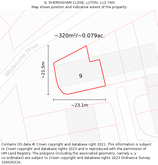 9, SHERINGHAM CLOSE, LUTON, LU2 7AN: Plot and title map