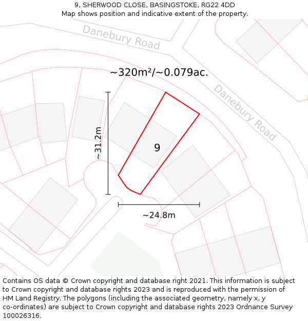 9, SHERWOOD CLOSE, BASINGSTOKE, RG22 4DD: Plot and title map