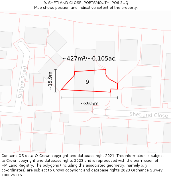 9, SHETLAND CLOSE, PORTSMOUTH, PO6 3UQ: Plot and title map