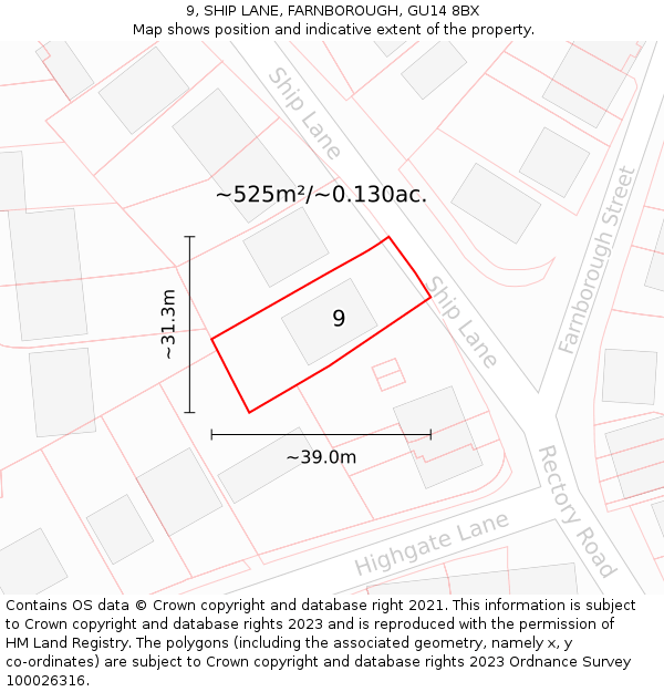 9, SHIP LANE, FARNBOROUGH, GU14 8BX: Plot and title map