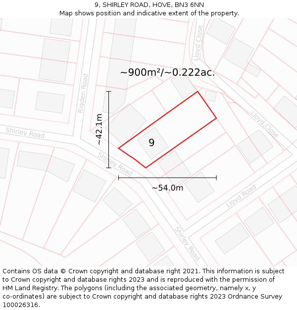 9, SHIRLEY ROAD, HOVE, BN3 6NN: Plot and title map