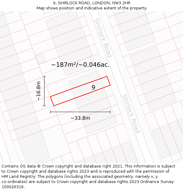 9, SHIRLOCK ROAD, LONDON, NW3 2HR: Plot and title map