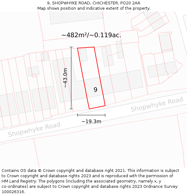 9, SHOPWHYKE ROAD, CHICHESTER, PO20 2AA: Plot and title map