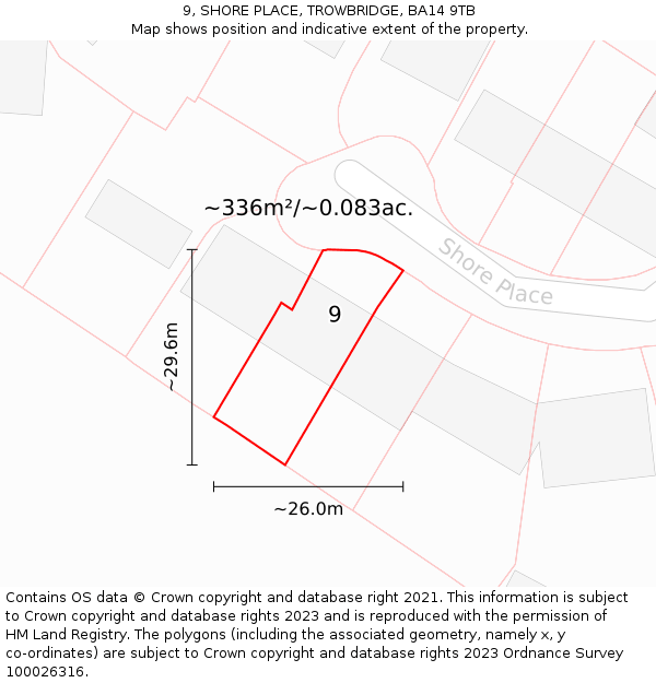 9, SHORE PLACE, TROWBRIDGE, BA14 9TB: Plot and title map