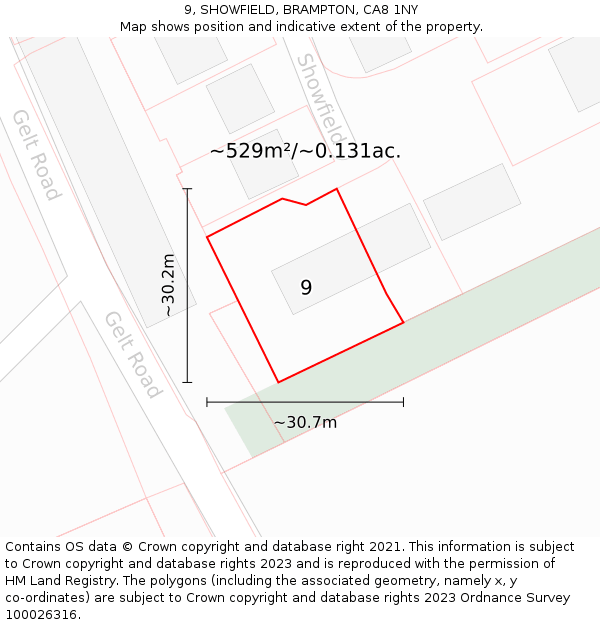 9, SHOWFIELD, BRAMPTON, CA8 1NY: Plot and title map