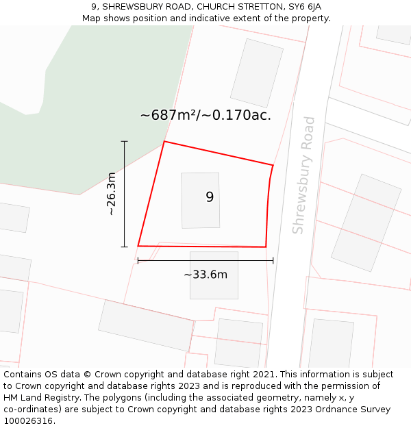 9, SHREWSBURY ROAD, CHURCH STRETTON, SY6 6JA: Plot and title map