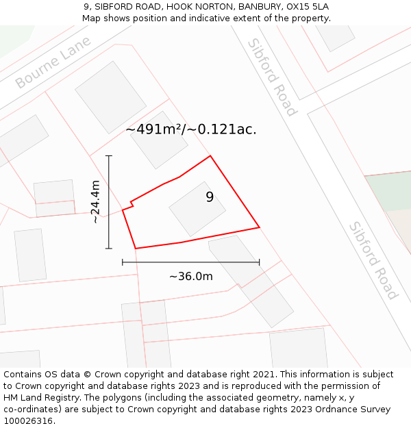 9, SIBFORD ROAD, HOOK NORTON, BANBURY, OX15 5LA: Plot and title map