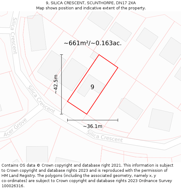 9, SILICA CRESCENT, SCUNTHORPE, DN17 2XA: Plot and title map