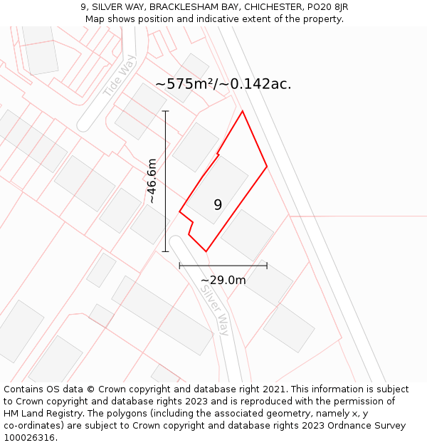 9, SILVER WAY, BRACKLESHAM BAY, CHICHESTER, PO20 8JR: Plot and title map