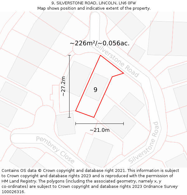 9, SILVERSTONE ROAD, LINCOLN, LN6 0FW: Plot and title map