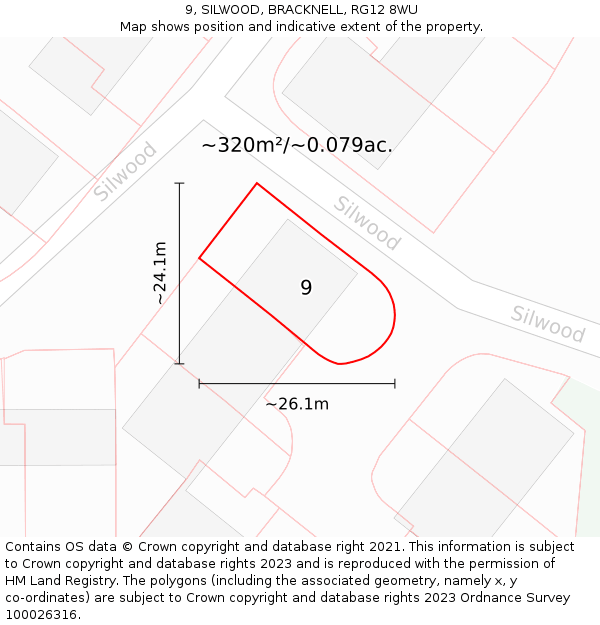 9, SILWOOD, BRACKNELL, RG12 8WU: Plot and title map