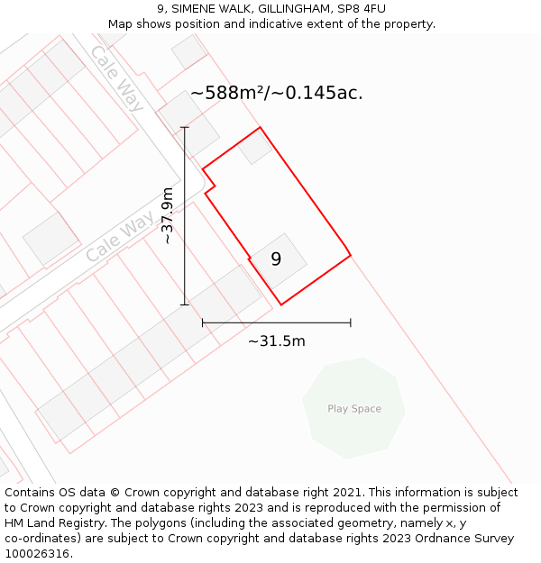 9, SIMENE WALK, GILLINGHAM, SP8 4FU: Plot and title map