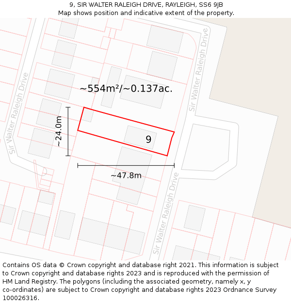9, SIR WALTER RALEIGH DRIVE, RAYLEIGH, SS6 9JB: Plot and title map