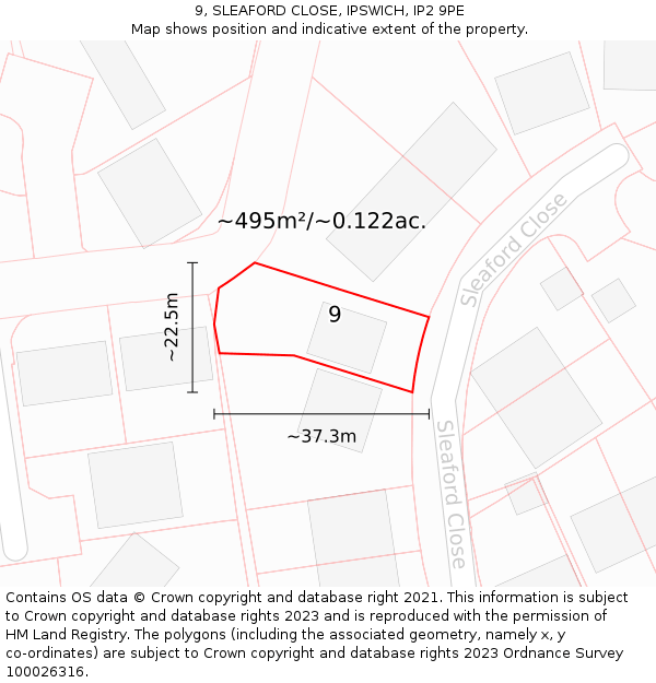 9, SLEAFORD CLOSE, IPSWICH, IP2 9PE: Plot and title map