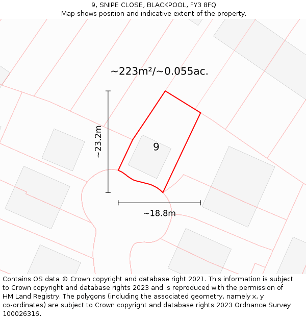 9, SNIPE CLOSE, BLACKPOOL, FY3 8FQ: Plot and title map