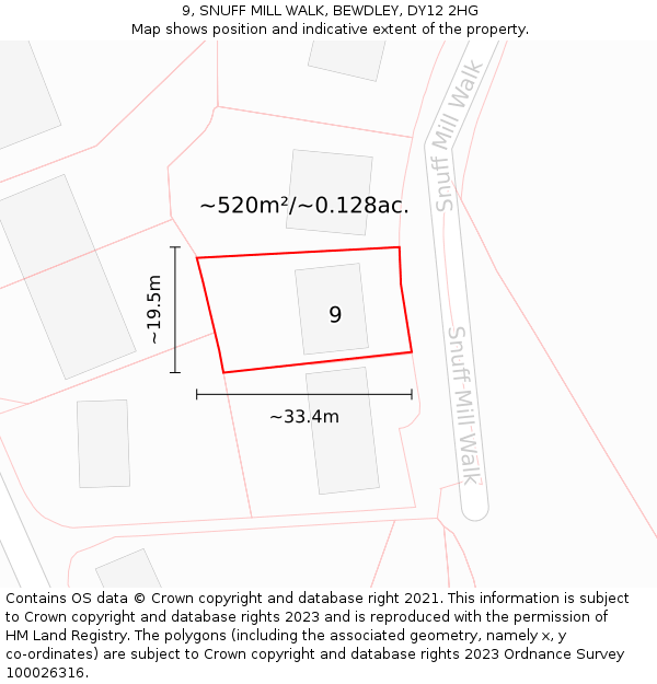 9, SNUFF MILL WALK, BEWDLEY, DY12 2HG: Plot and title map