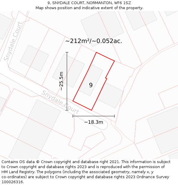 9, SNYDALE COURT, NORMANTON, WF6 1SZ: Plot and title map