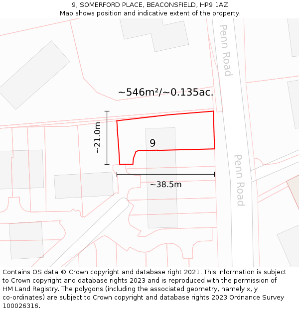 9, SOMERFORD PLACE, BEACONSFIELD, HP9 1AZ: Plot and title map