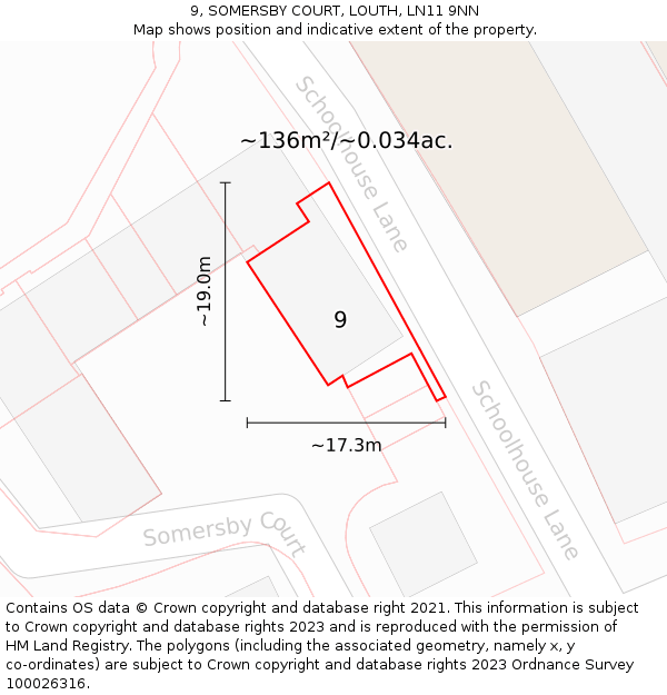 9, SOMERSBY COURT, LOUTH, LN11 9NN: Plot and title map