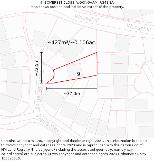 9, SOMERSET CLOSE, WOKINGHAM, RG41 3AJ: Plot and title map