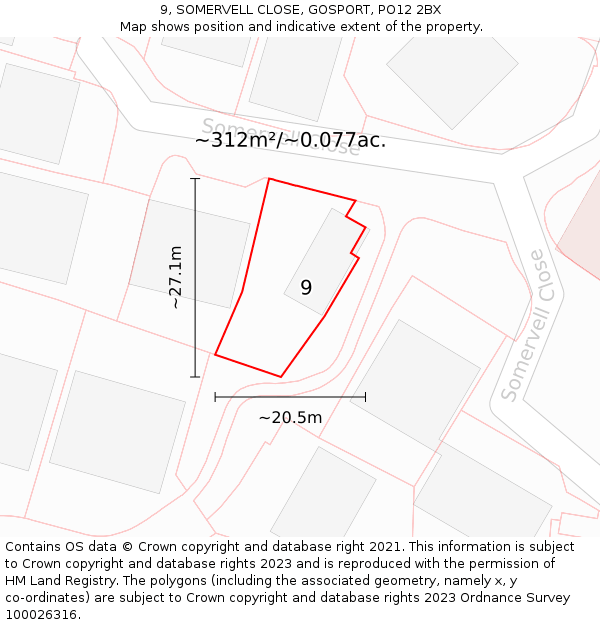 9, SOMERVELL CLOSE, GOSPORT, PO12 2BX: Plot and title map