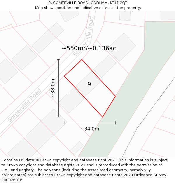 9, SOMERVILLE ROAD, COBHAM, KT11 2QT: Plot and title map