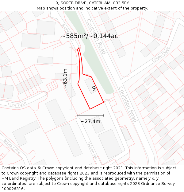 9, SOPER DRIVE, CATERHAM, CR3 5EY: Plot and title map