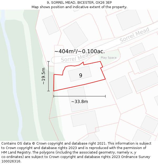 9, SORREL MEAD, BICESTER, OX26 3EP: Plot and title map