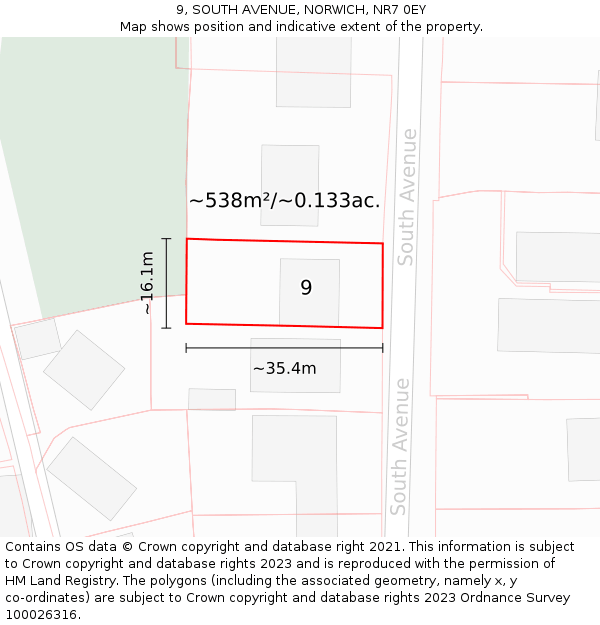 9, SOUTH AVENUE, NORWICH, NR7 0EY: Plot and title map