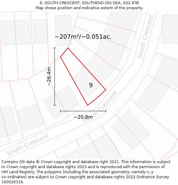 9, SOUTH CRESCENT, SOUTHEND-ON-SEA, SS2 6TB: Plot and title map