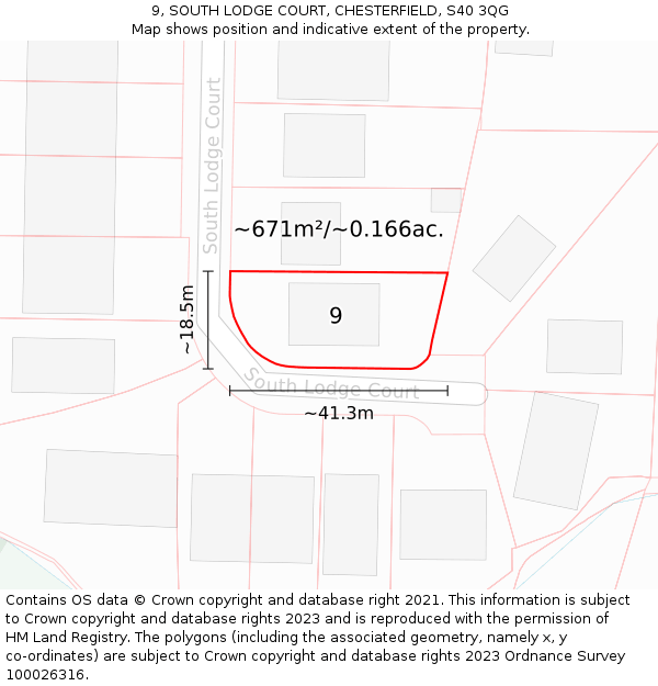 9, SOUTH LODGE COURT, CHESTERFIELD, S40 3QG: Plot and title map