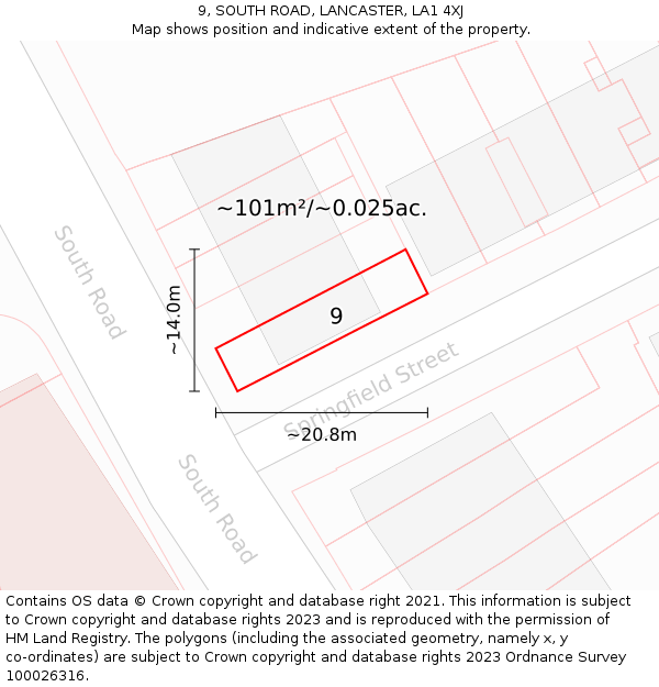 9, SOUTH ROAD, LANCASTER, LA1 4XJ: Plot and title map