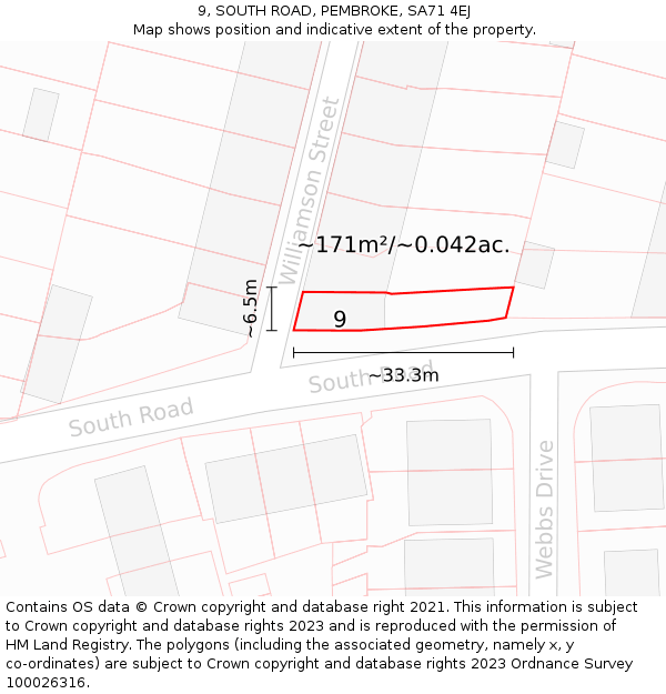 9, SOUTH ROAD, PEMBROKE, SA71 4EJ: Plot and title map