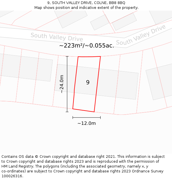 9, SOUTH VALLEY DRIVE, COLNE, BB8 8BQ: Plot and title map