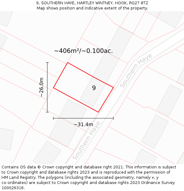 9, SOUTHERN HAYE, HARTLEY WINTNEY, HOOK, RG27 8TZ: Plot and title map