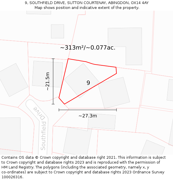 9, SOUTHFIELD DRIVE, SUTTON COURTENAY, ABINGDON, OX14 4AY: Plot and title map