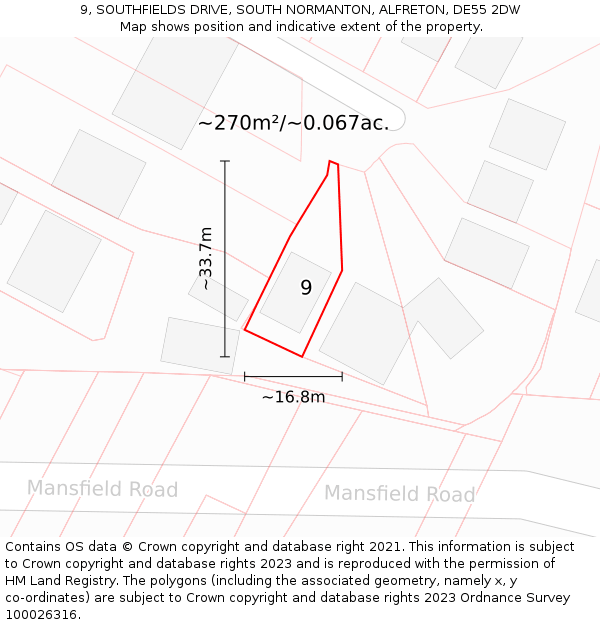 9, SOUTHFIELDS DRIVE, SOUTH NORMANTON, ALFRETON, DE55 2DW: Plot and title map