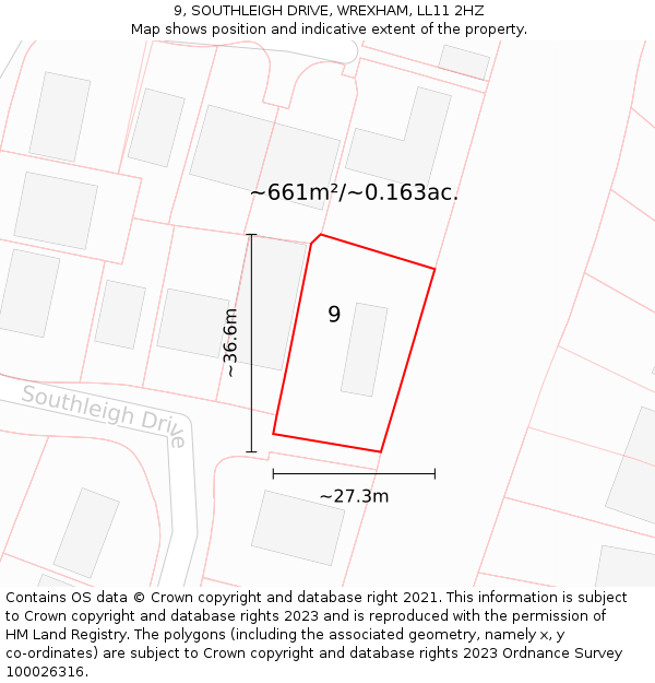 9, SOUTHLEIGH DRIVE, WREXHAM, LL11 2HZ: Plot and title map